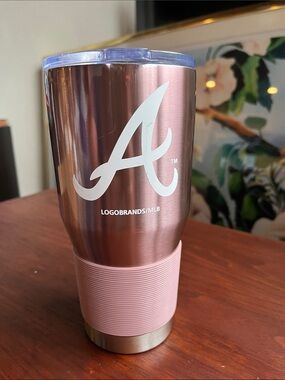 Atlanta Braves 30oz insulated Stainless Steel Tumbler - Rose Gold with Pink Grip
